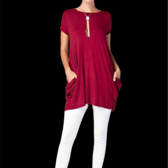 Love In Womans Size L Tunic Top Dress boho Blouson Oversized Red Wine Pocket - Picture 11 of 13